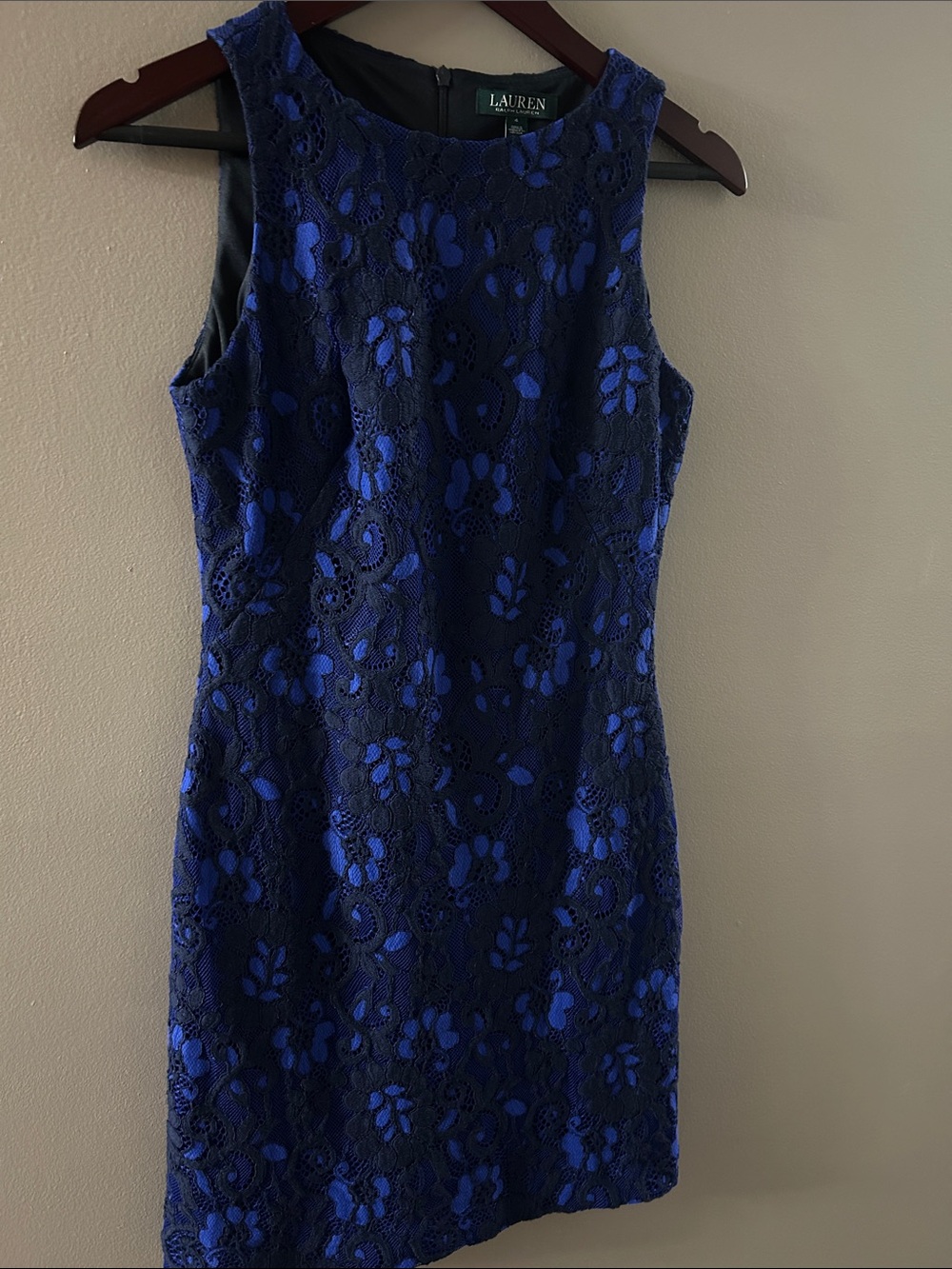 Lauren Ralph Lauren Royal Blue Floral Lace Sheath Mini Dress